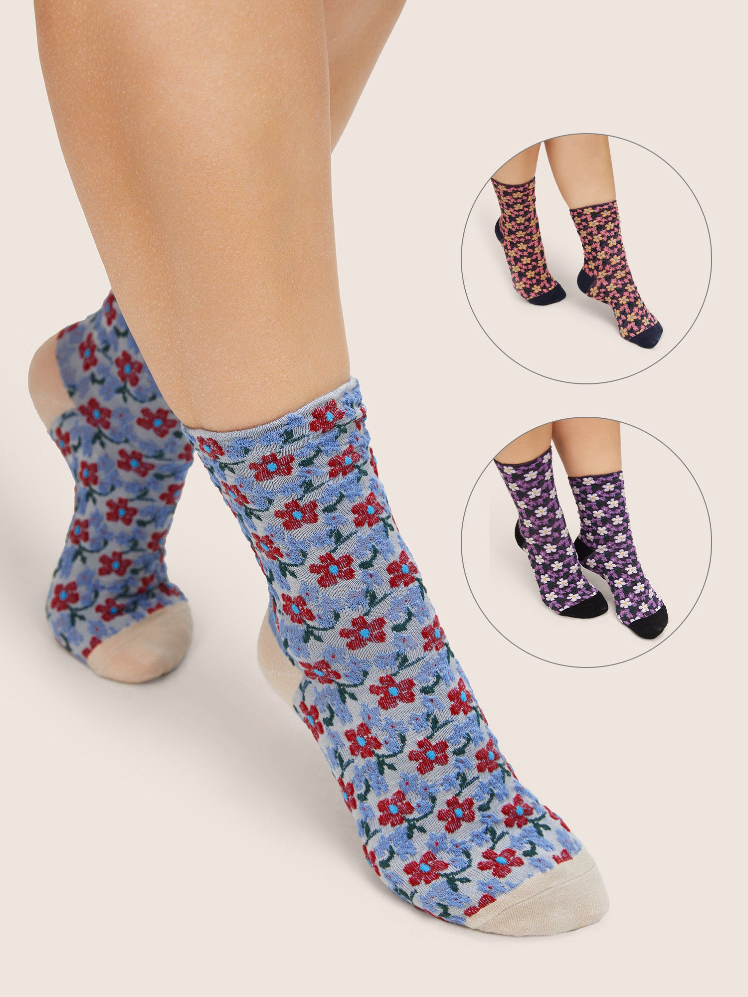 

Plus Size Socks | 3 Pairs Ditsy Floral Mid Calf Socks Set | BloomChic, Multicolor