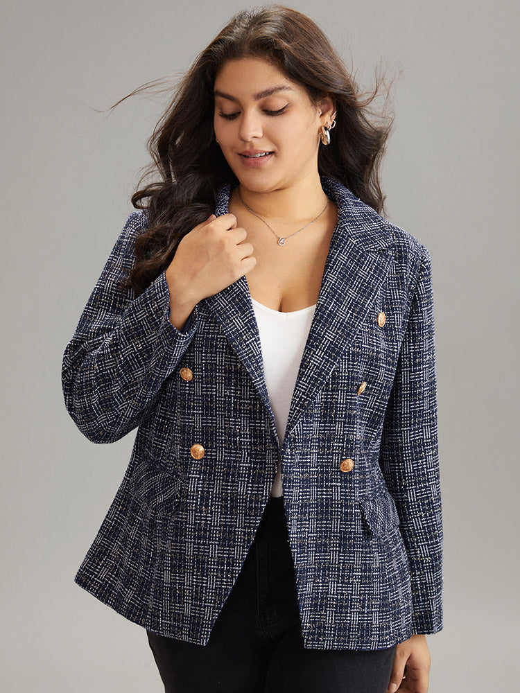 

Plus Size Women Dailywear Plaid Lined Regular Sleeve Long Sleeve Suit Collar Pocket Casual Blazers BloomChic, Indigo