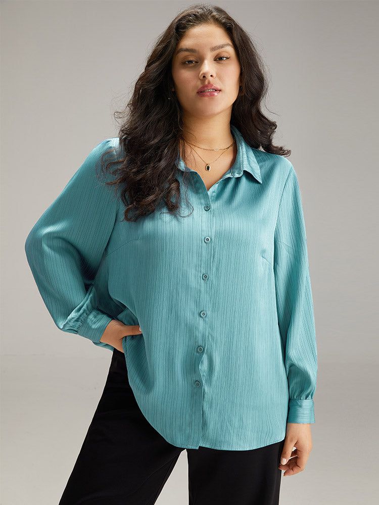 

Plus Size Women Work Plain Texture Regular Sleeve Long Sleeve Shirt collar Office Blouses BloomChic, Cerulean