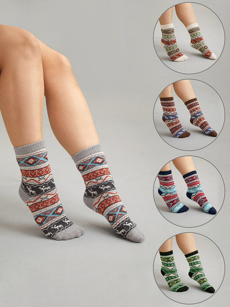 

Plus Size Socks Tights | Christmas Print Mid Calf Socks Set | BloomChic, Multicolor