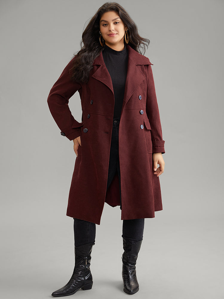 

Plus Size Women Work Plain Belted Pocket Work From Home Coats BloomChic, Burgundy