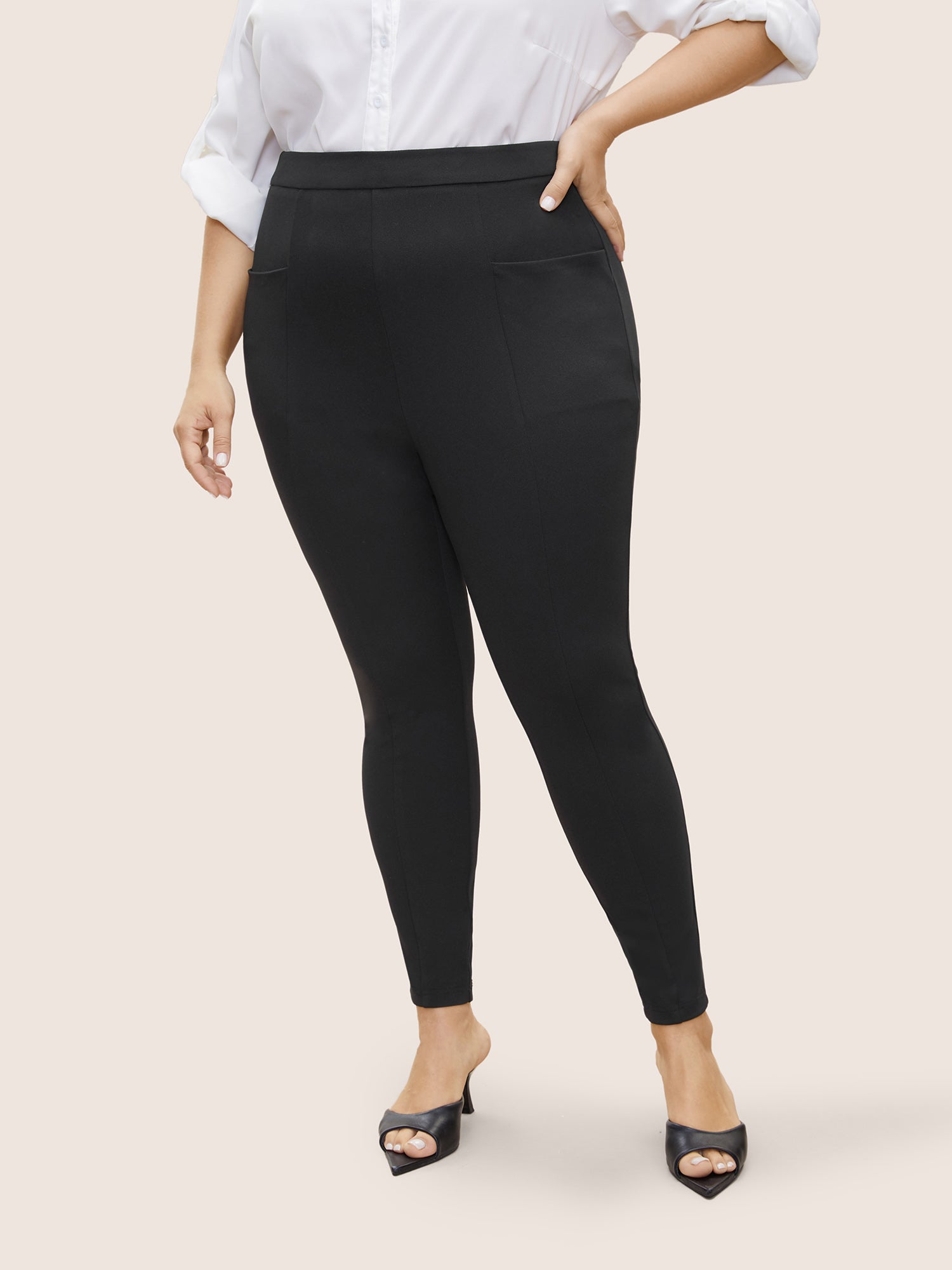 

Plus Size Women Everyday Plain Plain High Rise Pocket Basics Pants BloomChic, Black