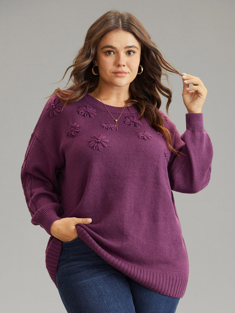 

Plus Size Pullovers | Plisse Floral Solid Elastic Cuffs Pullover | BloomChic, Purple