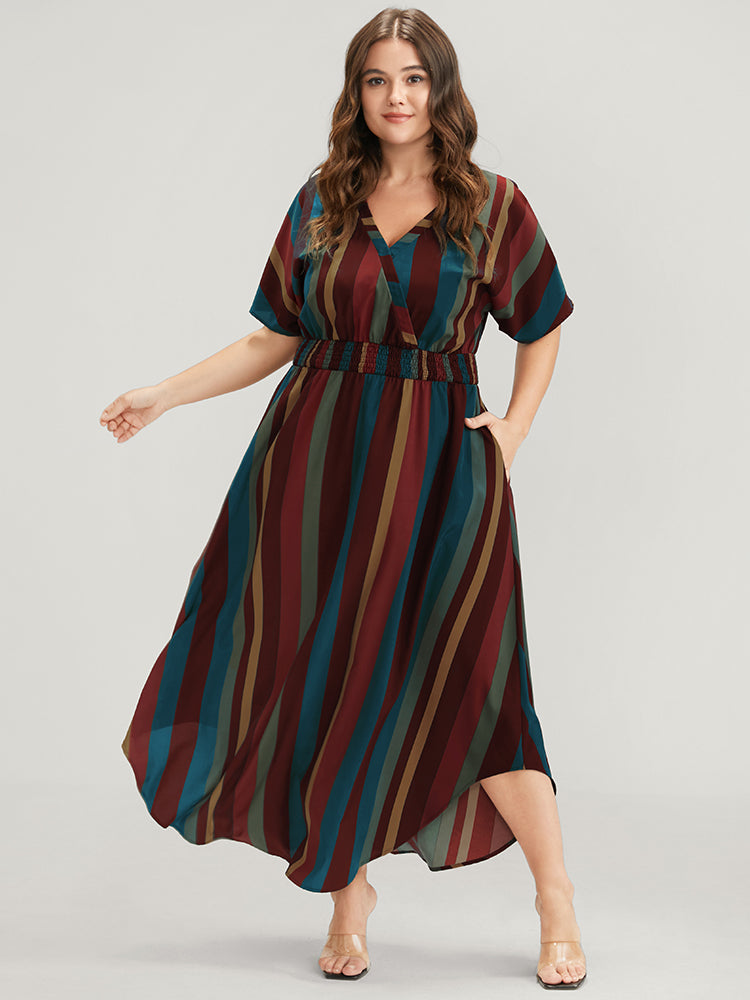 

Plus Size Women Dailywear Striped Patchwork Dolman Sleeve Half Sleeve V Neck Pocket Vacation Dresses BloomChic, Cerulean