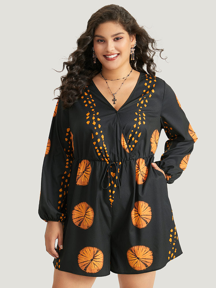 

Plus Size Rompers | Halloween Graphic Surplice Neck Bowknot Romper | BloomChic, Black