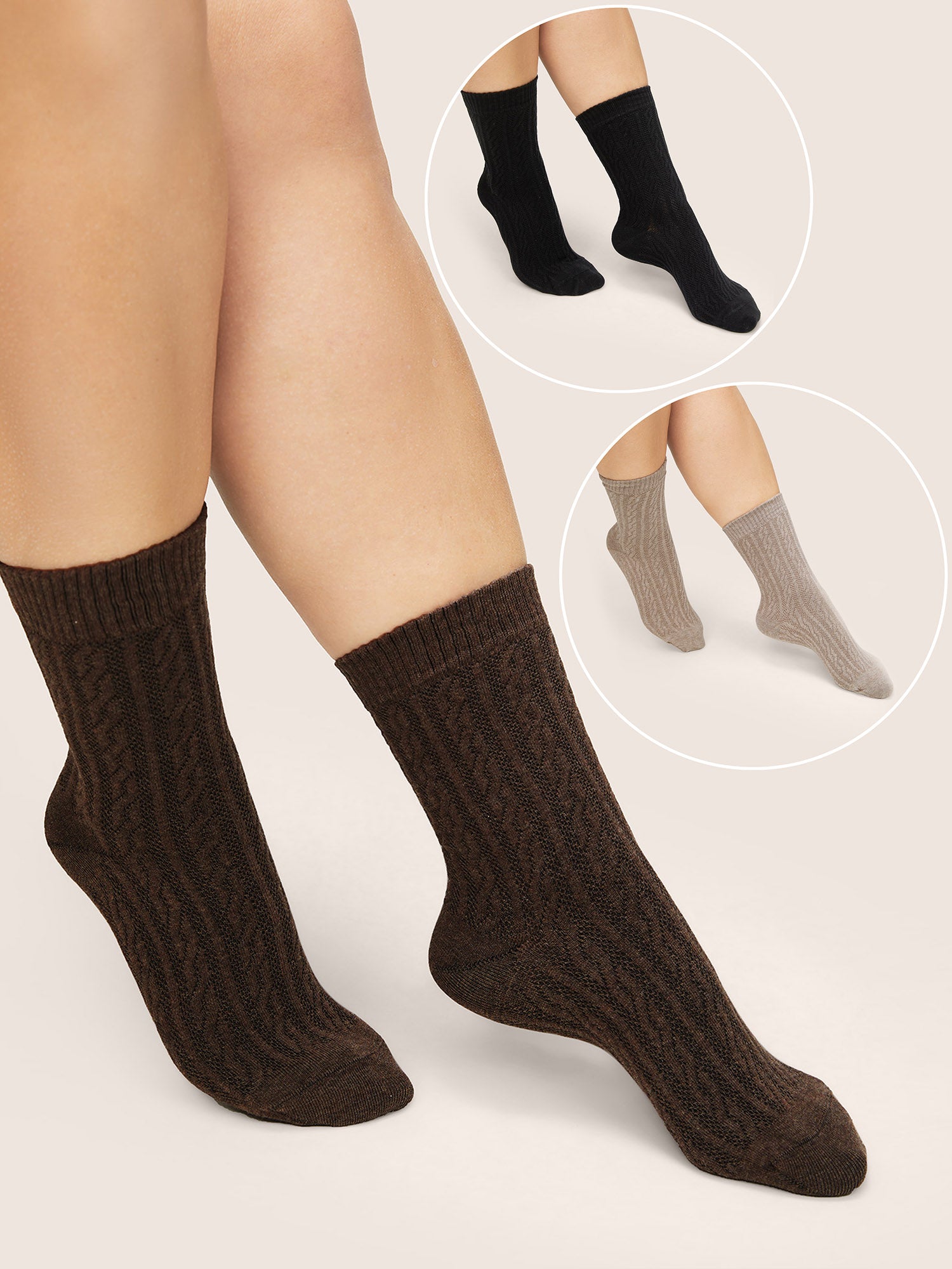 

Plus Size Socks Tights | 3 Pairs Solid Cotton Cable Knit Socks | BloomChic, Multicolor