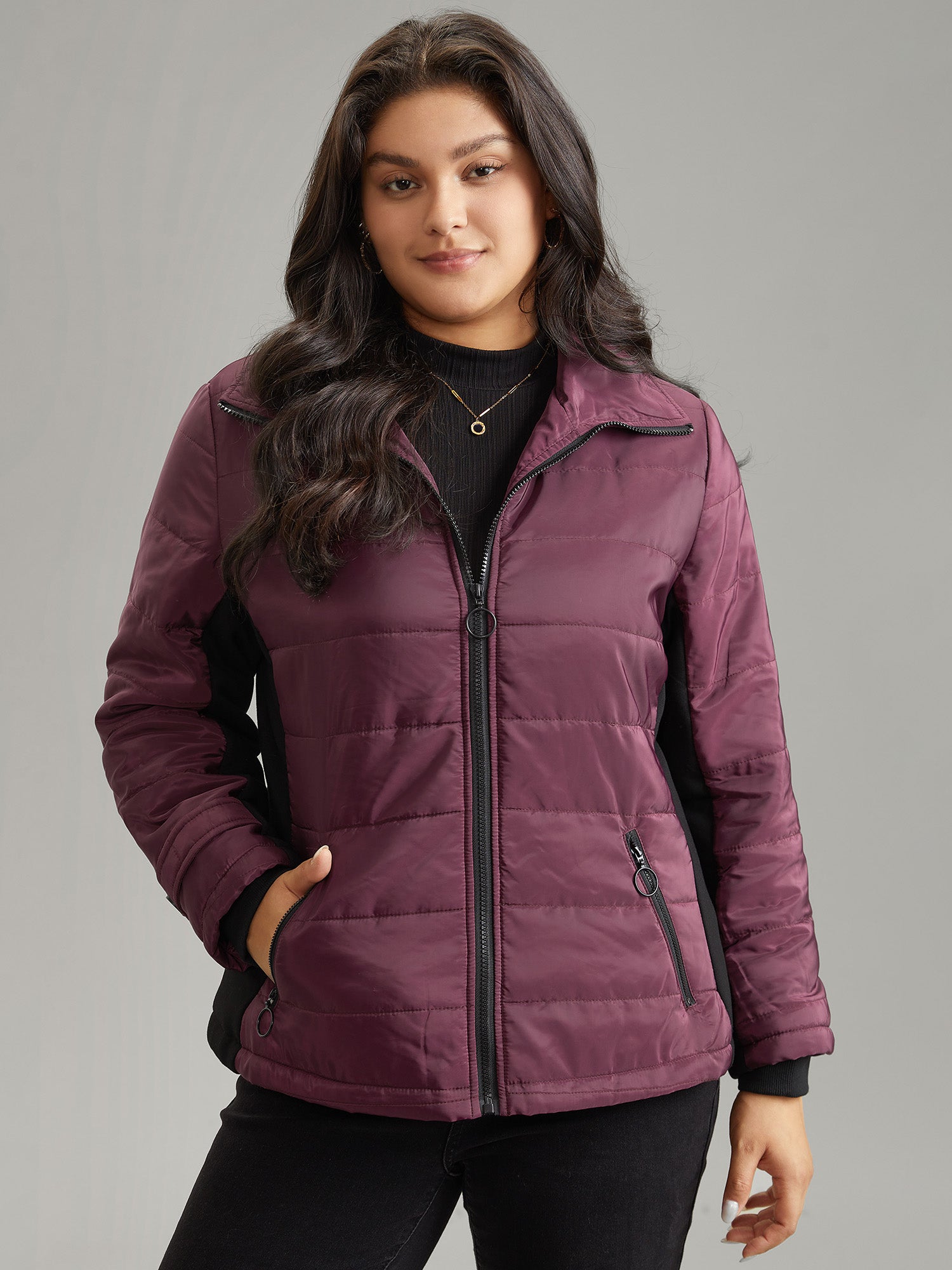 

Plus Size Women Everyday Plain Lined Pocket Casual Jackets BloomChic, Burgundy