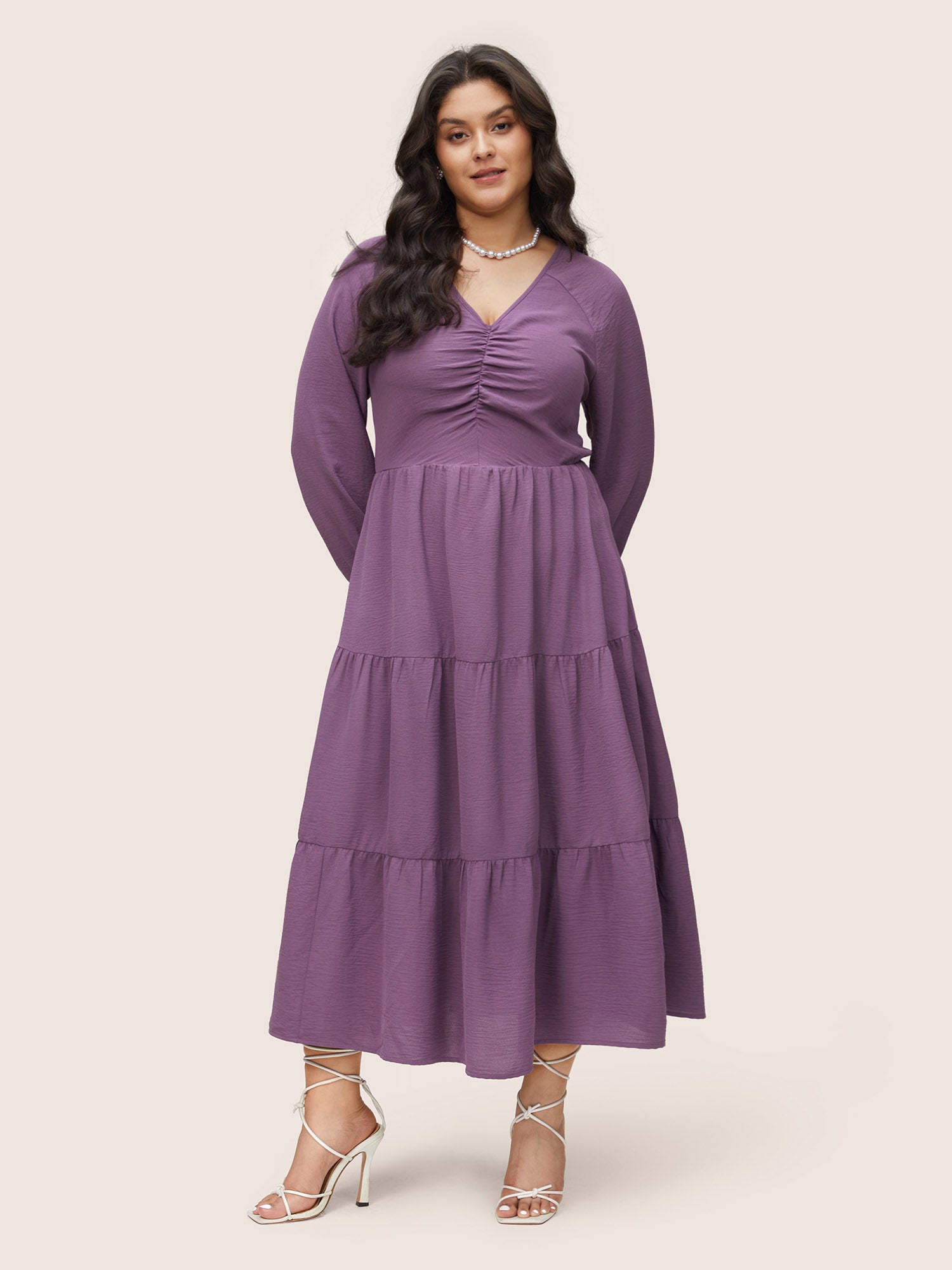 

Plus Size Women Dailywear Plain Elastic cuffs Raglan sleeve Long Sleeve V-neck Pocket Elegant Dresses BloomChic, Mauve