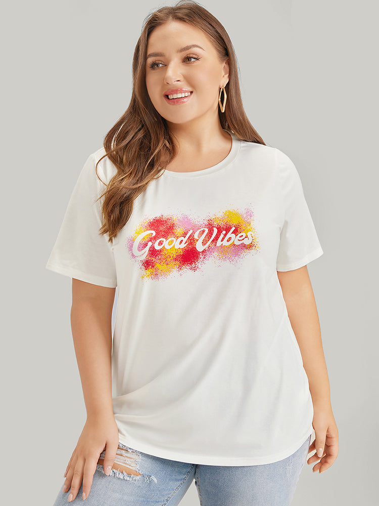 

Plus Size Women Dailywear Positive slogan Contrast Regular Sleeve Short sleeve Round Neck Casual T-shirts BloomChic, White