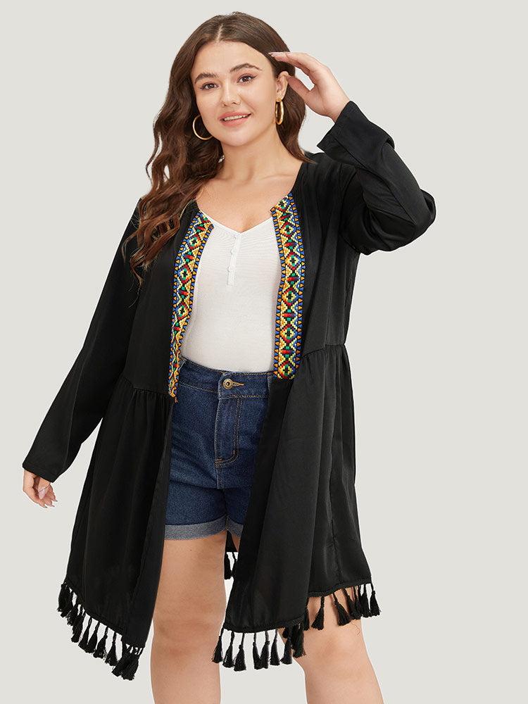 

Bandana Print Tassels Trim Open Front Kimono BloomChic, Black