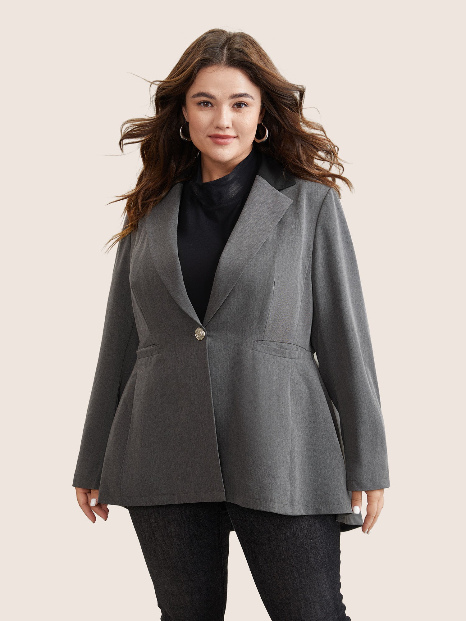 

Plus Size Women Dailywear Plain Lined Regular Sleeve Long Sleeve Lapel Collar Pocket Elegant Blazers BloomChic, Dim gray