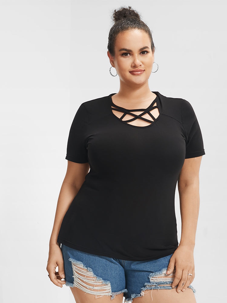 Plus Size Women Dailywear Plain Broderie anglaise Regular Sleeve Short Sleeve Round Neck Elegance T-shirts BloomChic, Black
Plus Size Women Dailywear Plain Broderie anglaise Regular Sleeve Short Sleeve Round Neck Elegance T-shirts BloomChic, Black