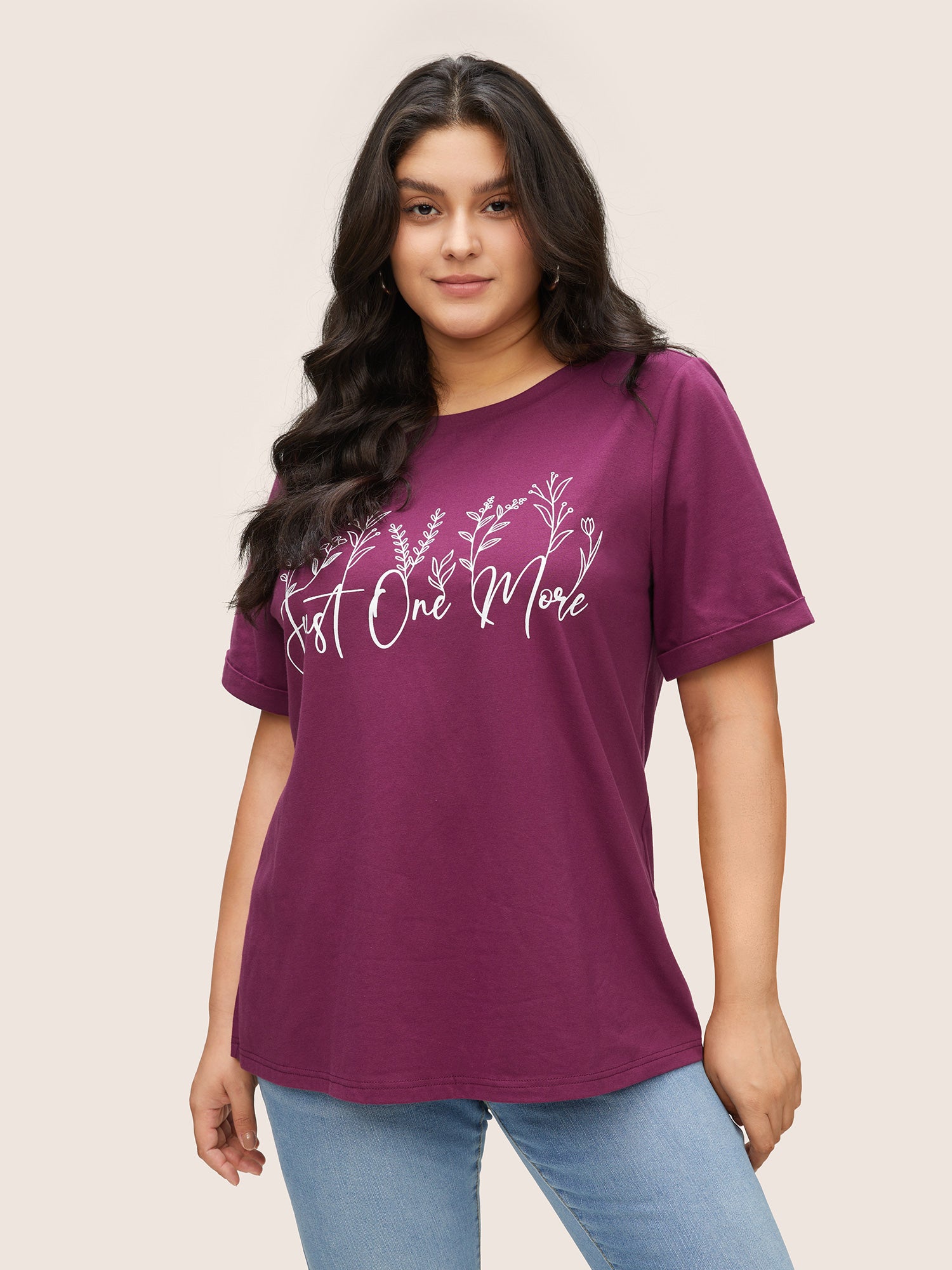 

Plus Size Women Everyday Positive slogan Non Regular Sleeve Short sleeve Round Neck Elegant T-shirts BloomChic, Red-violet