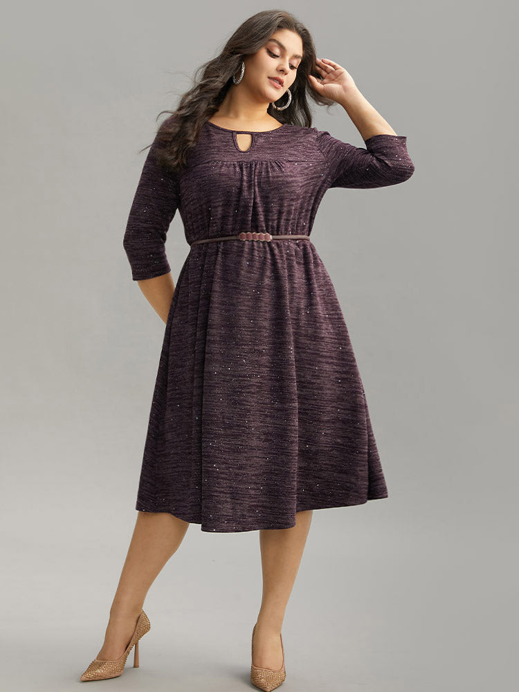 

Plus Size Women Dailywear Plain Rib Knit Regular Sleeve Elbow-length sleeve Keyhole Cut-Out Pocket Elegant Dresses BloomChic, Purple