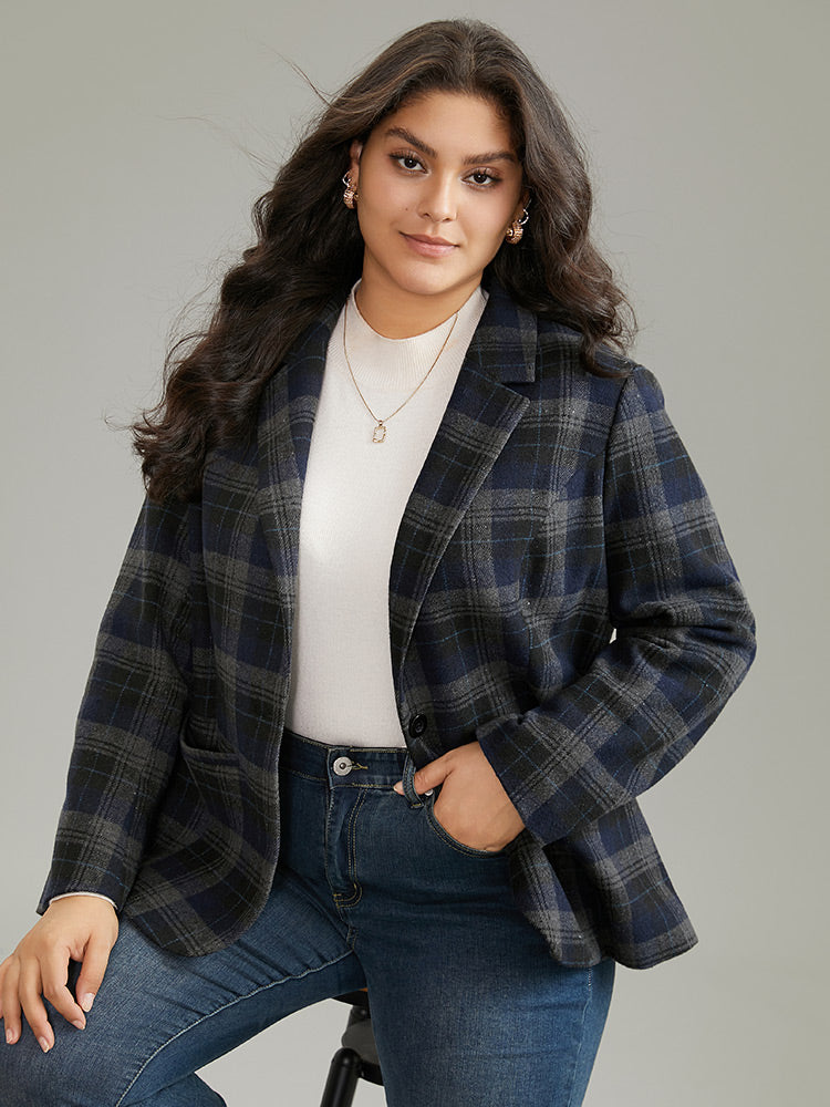 

Plus Size Women Dailywear Plaid Lined Regular Sleeve Long Sleeve Suit Collar Pocket Casual Blazers BloomChic, Midnight