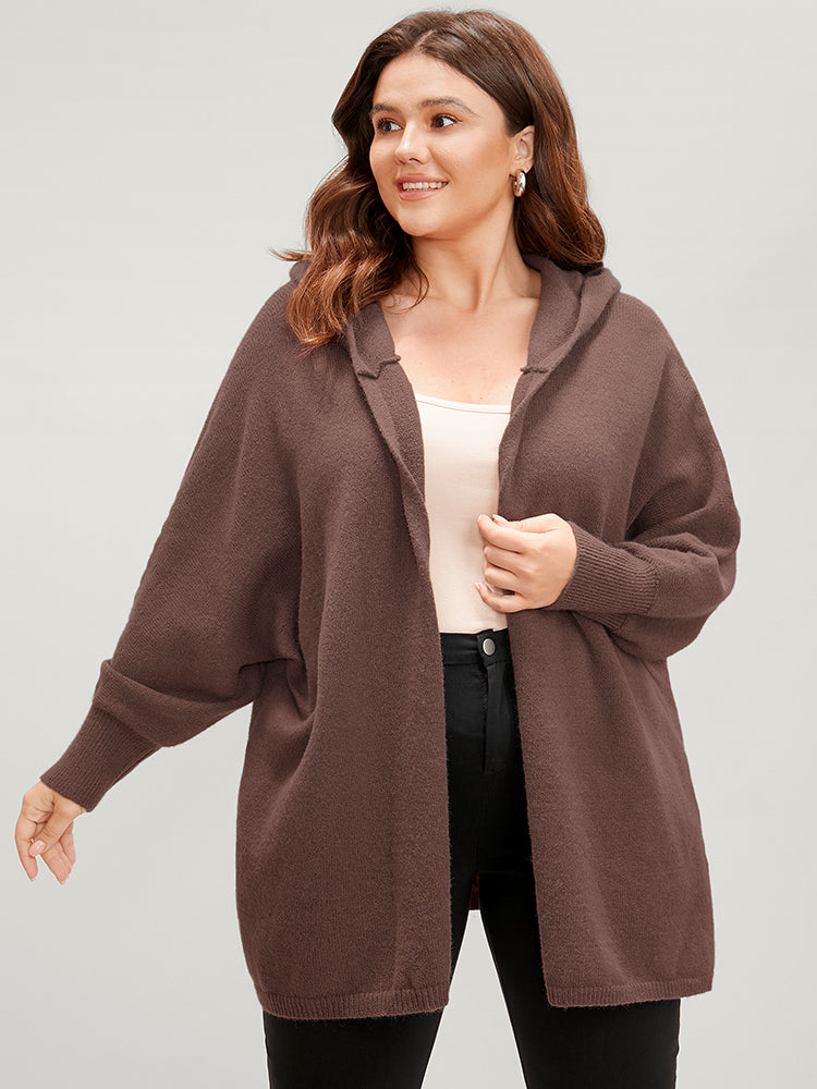 

Solid Pointelle Knit Dolman Sleeve Open Front Hooded Cardigan BloomChic, Tan