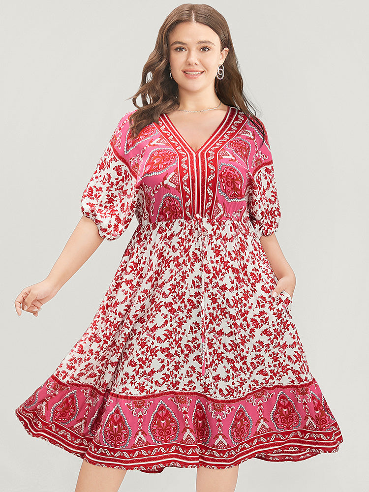 Plus Size Women Dailywear Bohemian Print Ruffles Dolman Sleeve Half Sleeve V Neck Pocket Vacation Dresses BloomChic, Pink
Plus Size Women Dailywear Bohemian Print Ruffles Dolman Sleeve Half Sleeve V Neck Pocket Vacation Dresses BloomChic, Pink