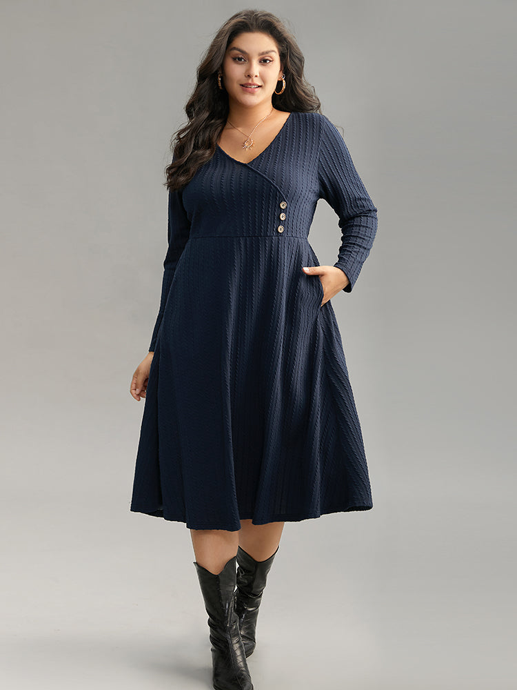 

Plus Size Women Dailywear Plain Texture Regular Sleeve Long Sleeve Deep V-neck Pocket Casual Dresses BloomChic, Midnight