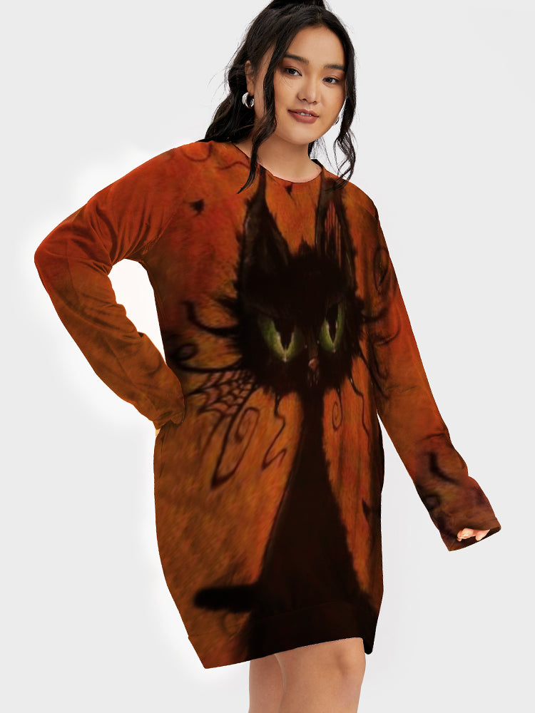 

BloomChic Sweatshirt Dresses Cat Printing Sweatshirt Dress, Multicolor