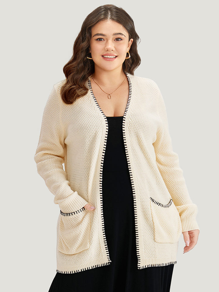 

Contrast Trim Patched Pocket Open Front Cardigan BloomChic, Apricot