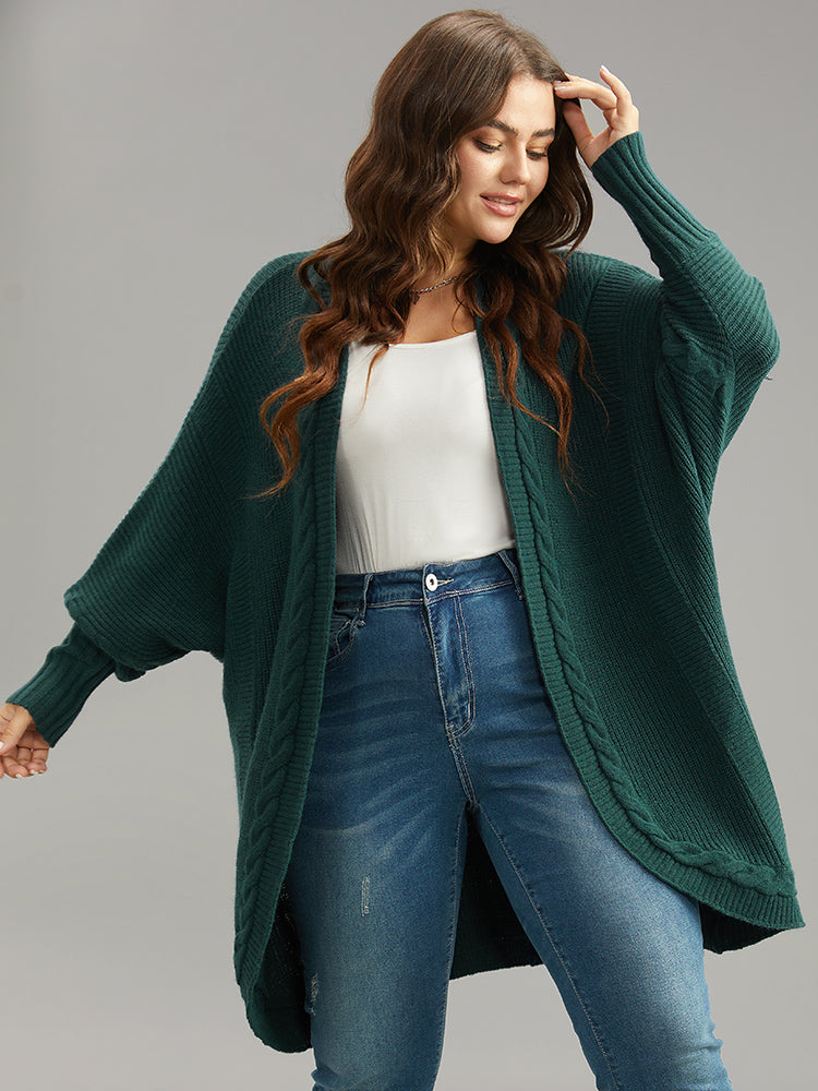 

Plus Size Cardigans | Supersoft Essentials Batwing Sleeve Cable Knit Cardigan | BloomChic, Dark green