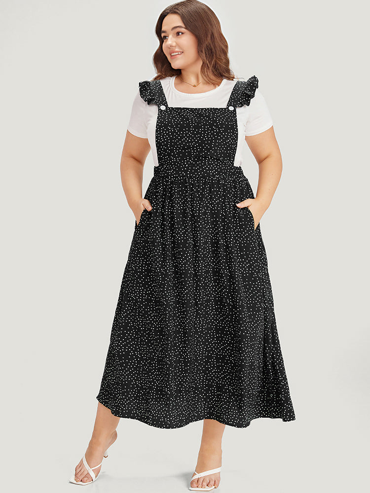 

Plus Size Women Dailywear Polka Dot Elastic Waist Sleeveless Sleeveless Spaghetti Strap Pocket Casual Dresses BloomChic, Black