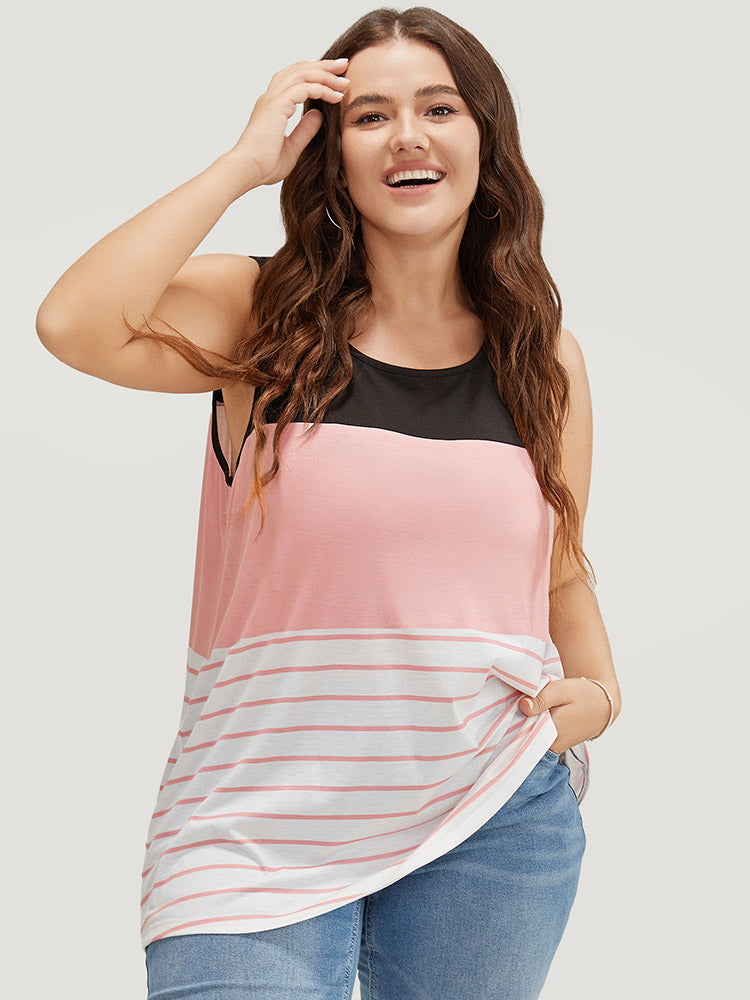 

Plus Size Women Dailywear Colorblock Contrast Sleeveless Sleeveless Round Neck Casual Tank Tops Camis BloomChic, Crepe