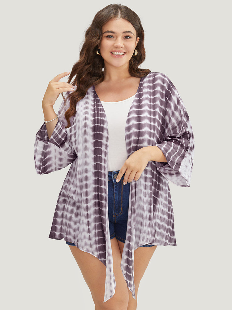 

Tie Dye Open Front Batwing Sleeve Knotted Hem Kimono BloomChic, Heather