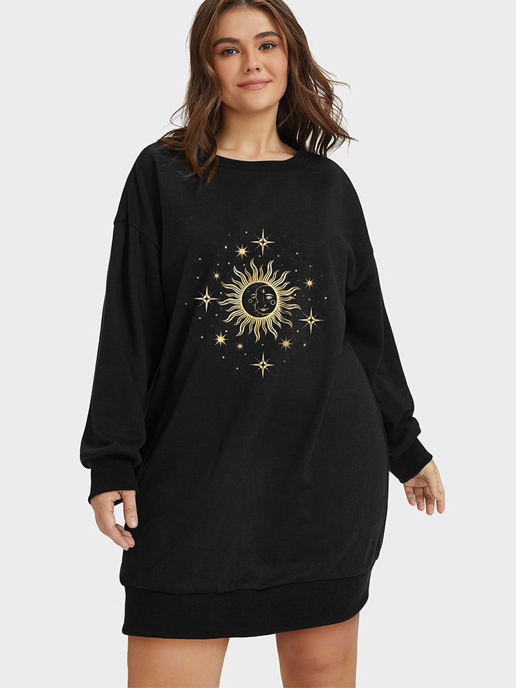 

BloomChic Sweatshirt Dresses Sun Printing Sweatshirt Dress, Black