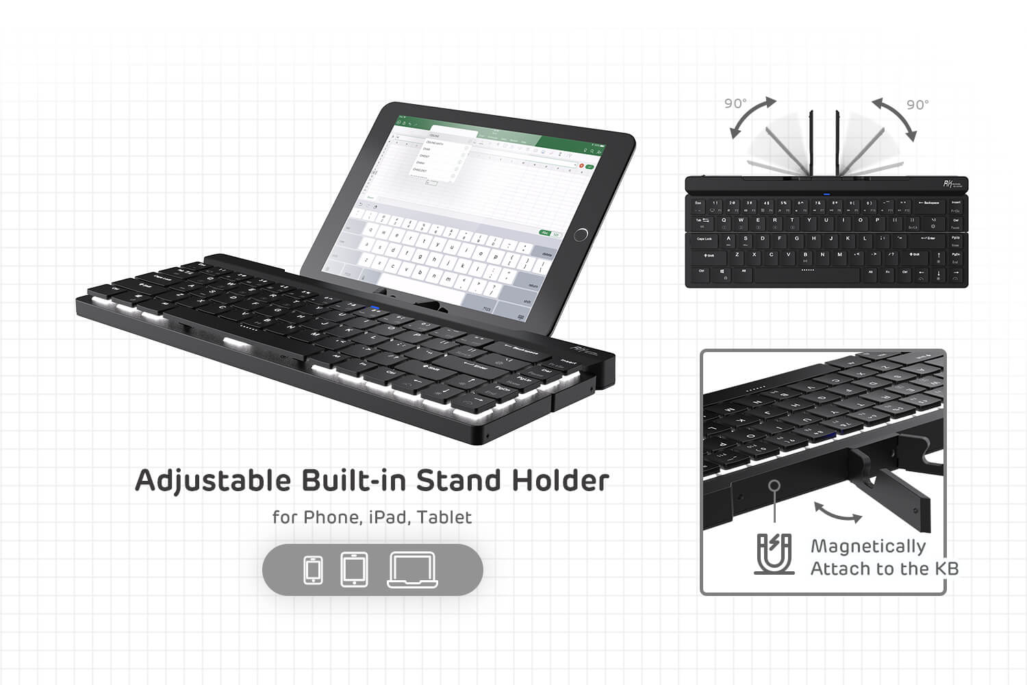 RK ROYAL KLUDGE RK925 60% Foldable Mechanical Keyboard with Built-in Stand Holder