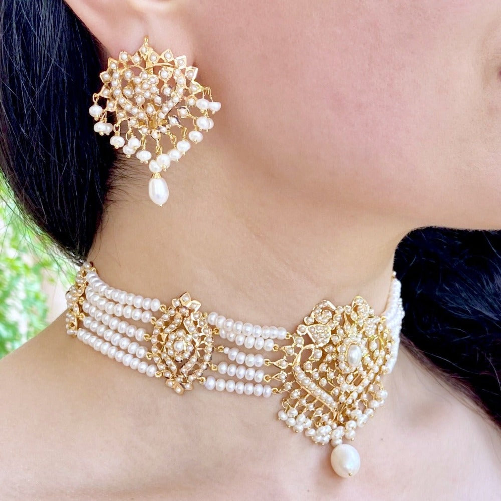 Classic Pearl Choker Set in 22ct Gold GNS 126 – Rudradhan