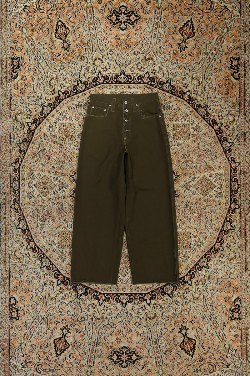 RAW-EDGE CANVAS DENIM PANTS (DARK KHAKI)