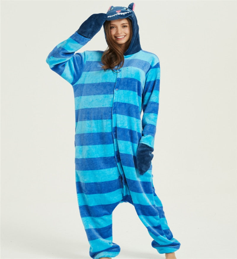 Women Unisex Adult Onesie0 Animal Cheshire Cat Kigurumi Pajamas Cosplay Costume 