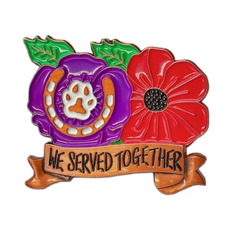 RED & PURPLE POPPY PIN BADGE WE SERVED TOGETHER LEST WE FORGET ANIMALS IN WAR