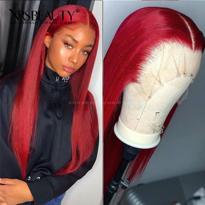 Long Straight Red Lace Front Wig 100% Human Hair Pre Plucked Hairline –  Xrsbeautyhair
