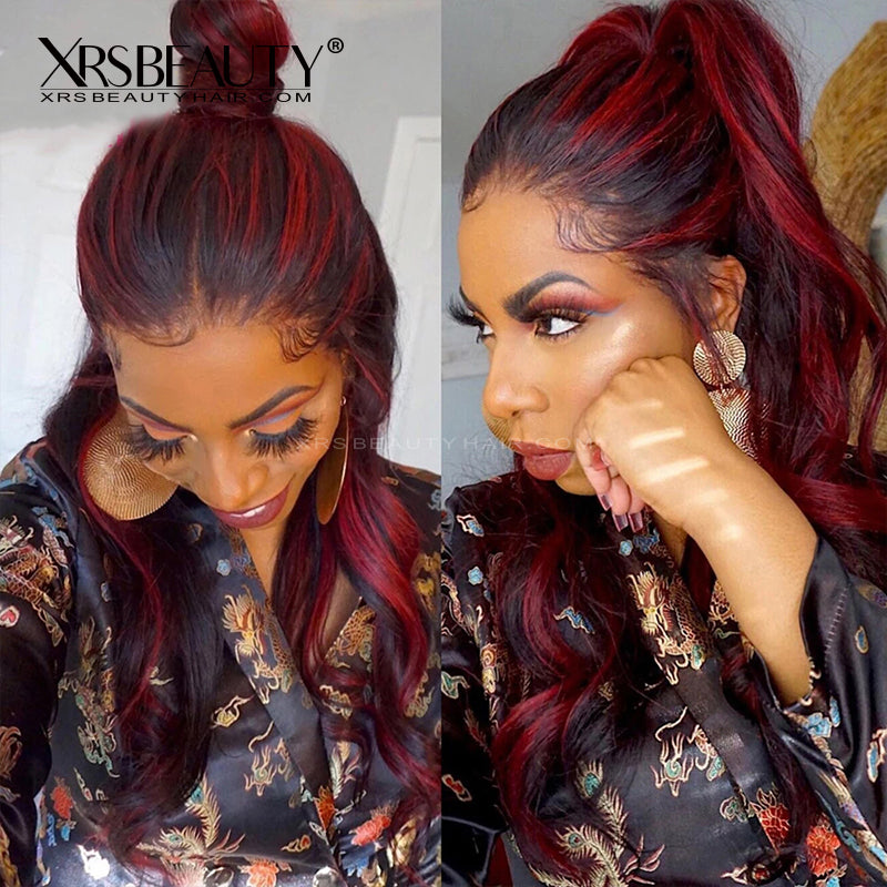 Black Hair With Red Highlights Body Wave Lace Front Wig [CFW49] –  Xrsbeautyhair