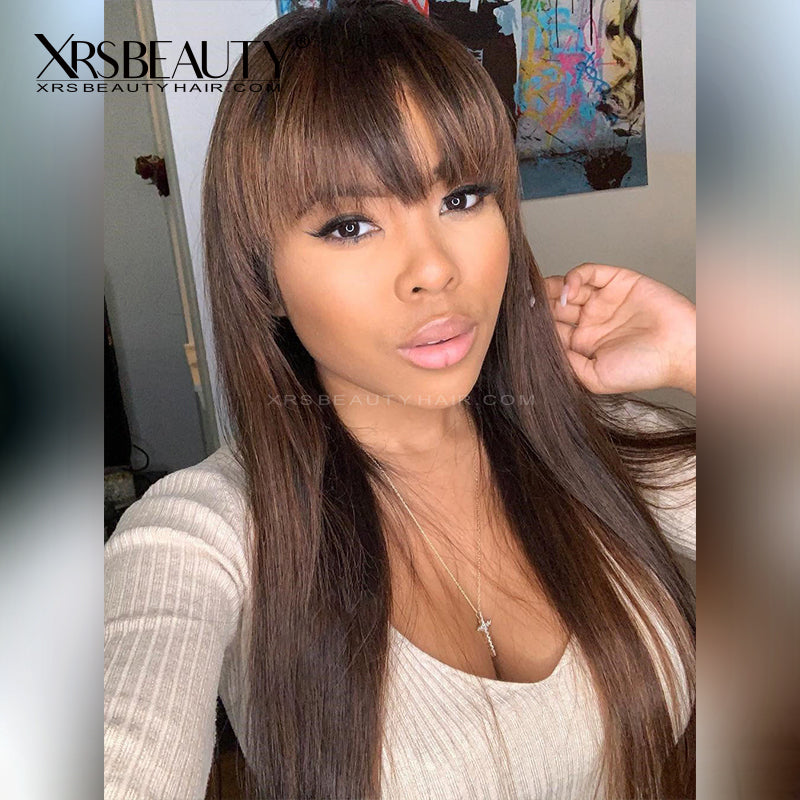 brown straight lace front wig