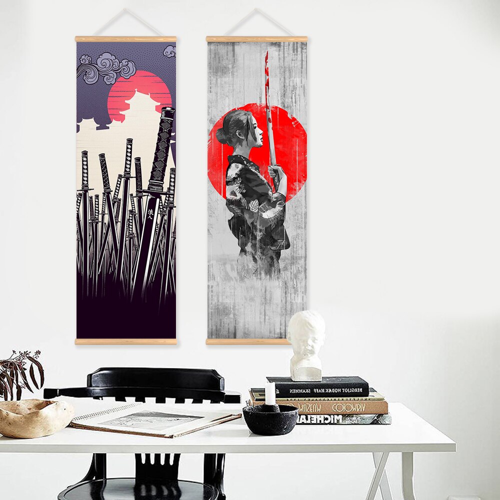 Japanese Samurai Wall Art Picture Hanging Scroll Painting Home Decor