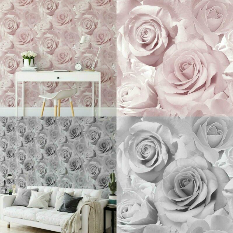 Reverie Wallpaper Floral Flower Rose Pink Grey Lilac Blush Silver Soft –  Quildinc
