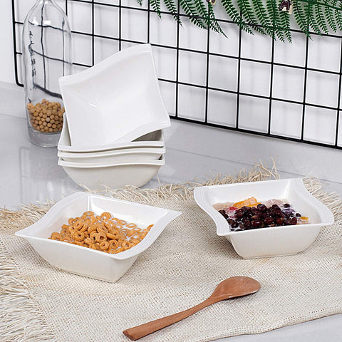 6-pieces 12 Ounce White Porcelain Square Soup Bowls - Nordic Side - 12, Bowl, Bowls, Breakfast, Cereal, Dinner, Dinnerware, Household, MALACASA, Oatmeal, Ounce, pieces, Porcelain, Sets, Soup,