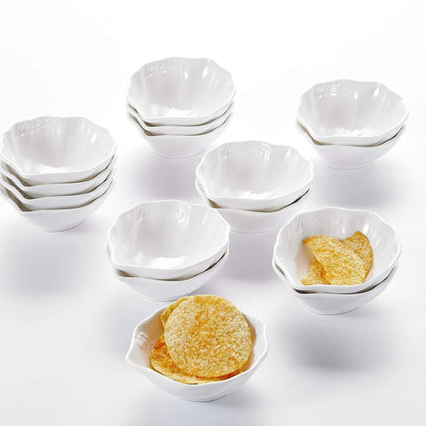 16-Piece 3.5" Ivory White Porcelain Mini Bowls - Nordic Side - 16, 35, Bowls, Ceramic, China, cm, Cream, Dessert, Dishes, Fruit, Ice, Ivory, MALACASA, Mini, Piece, Porcelain, Snack, White