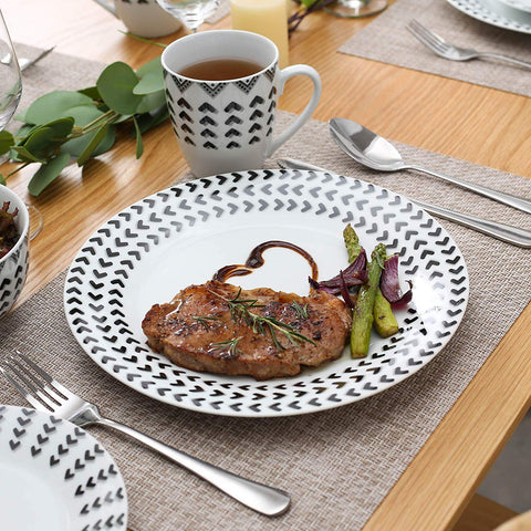 Campton 32-Piece Porcelain Ceramic Tableware Dinner Plate Set with Dinner Plate,Dessert Plate,Cereal Bowl and 380ML Mug - Nordic Side - 32, 380, and, Bowl, Campton, Ceramic, Dinner, ML, Mug,