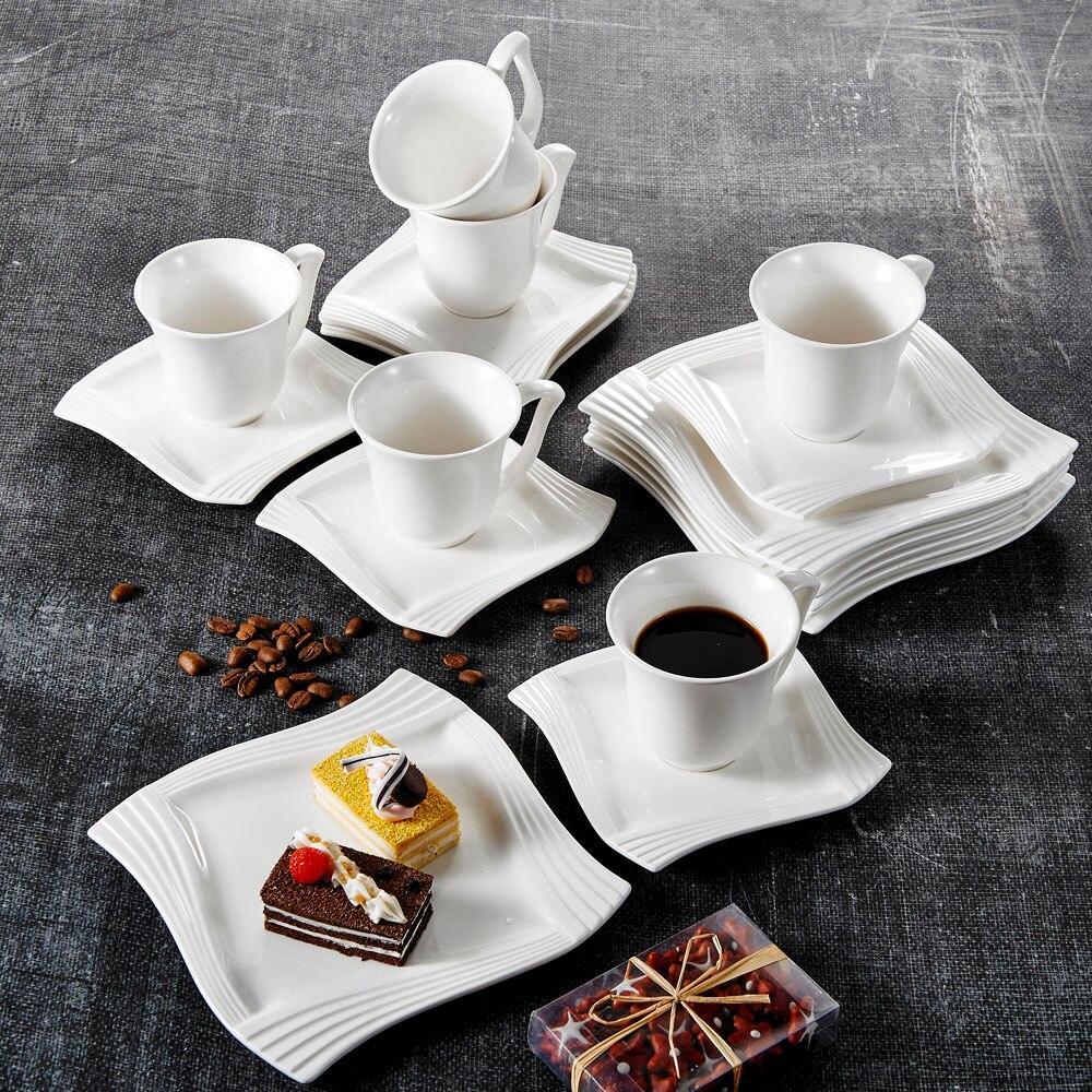 Amparo 18-Piece White Porcelain Coffee Tea Drinkware Sets including Cup,Saucers and Dessert Plates for 6 - Nordic Side - 18, Amparo, and, Coffee, CupSaucers, Dessert, Drinkware, for, Home, in