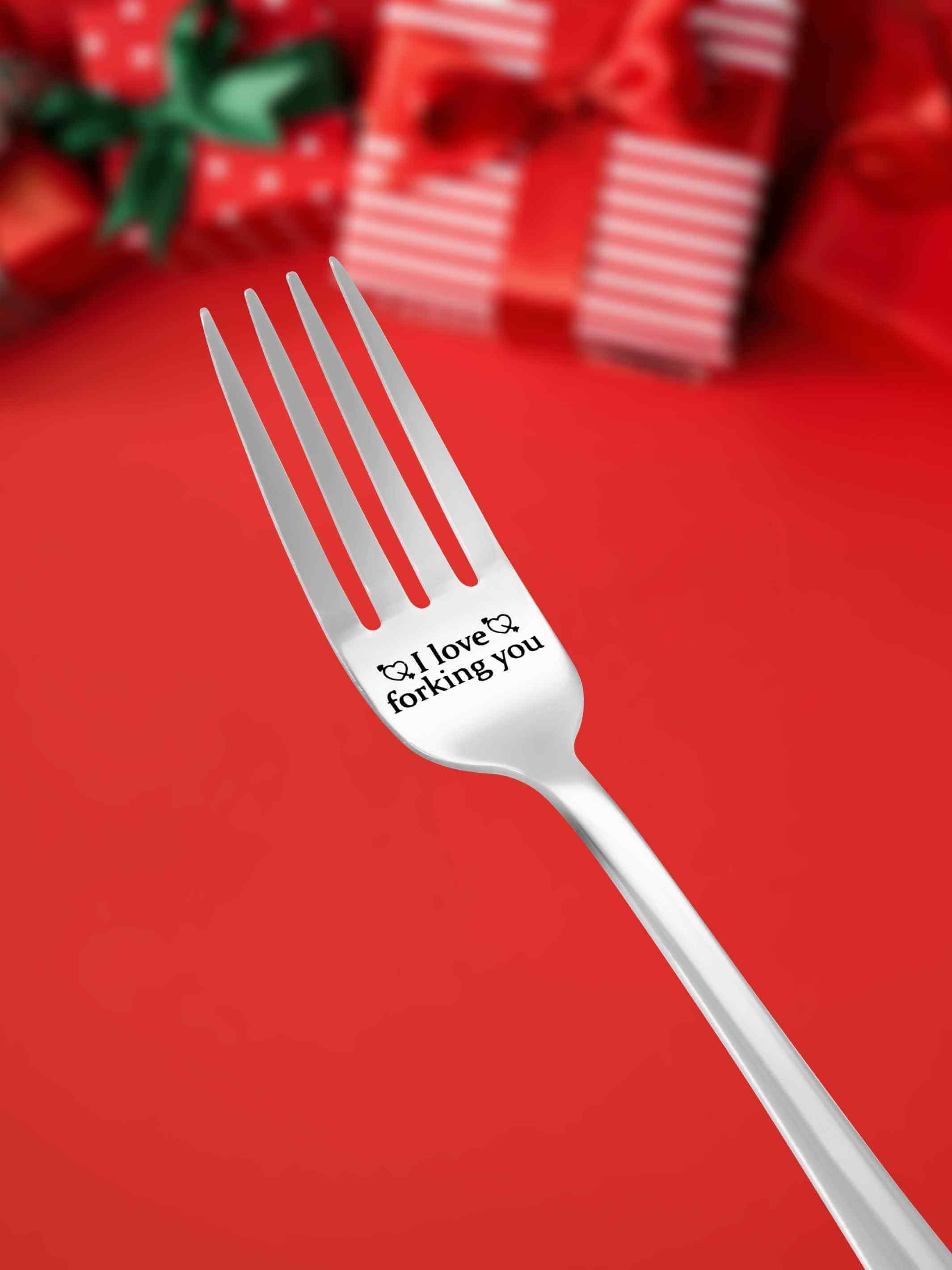 funny gift for boyfriend girlfriend I forking love You Valetines day gift 2022 engraved forks set personalized cutlery for him her