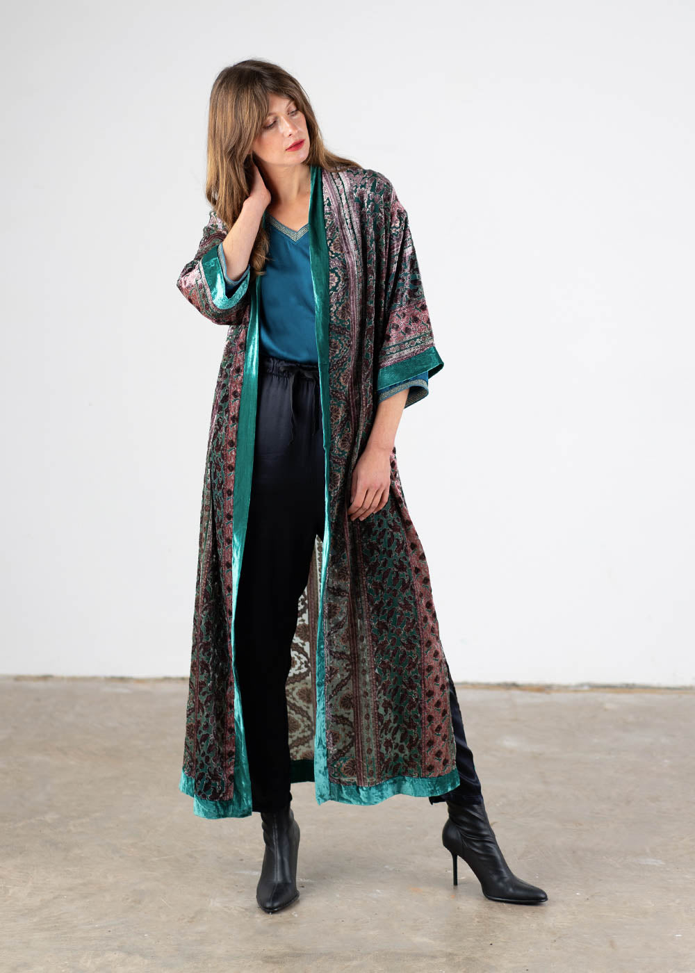 long velvet duster coat