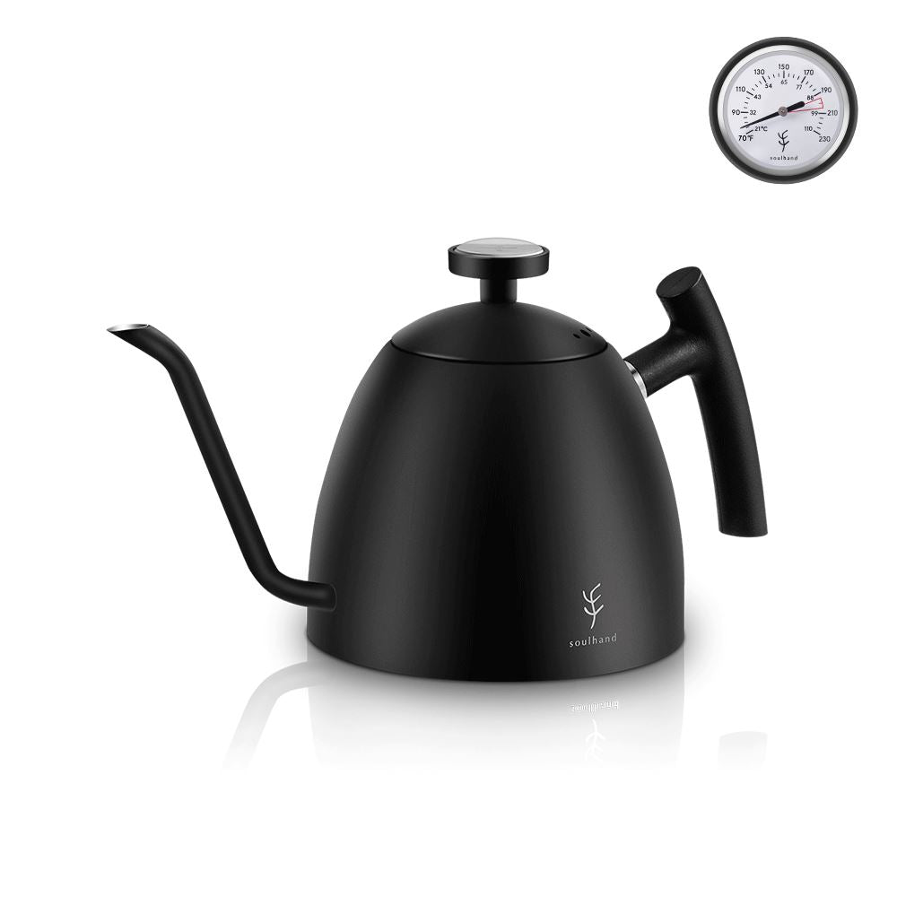 Thick Composite Metal Base Toughened Handle and Double Locking Lid Leaves no residue in Water 40 fl oz /1.2 Litre Pour Over Coffee Kettle by KitchenMO Stops it from falling With Thermometer 