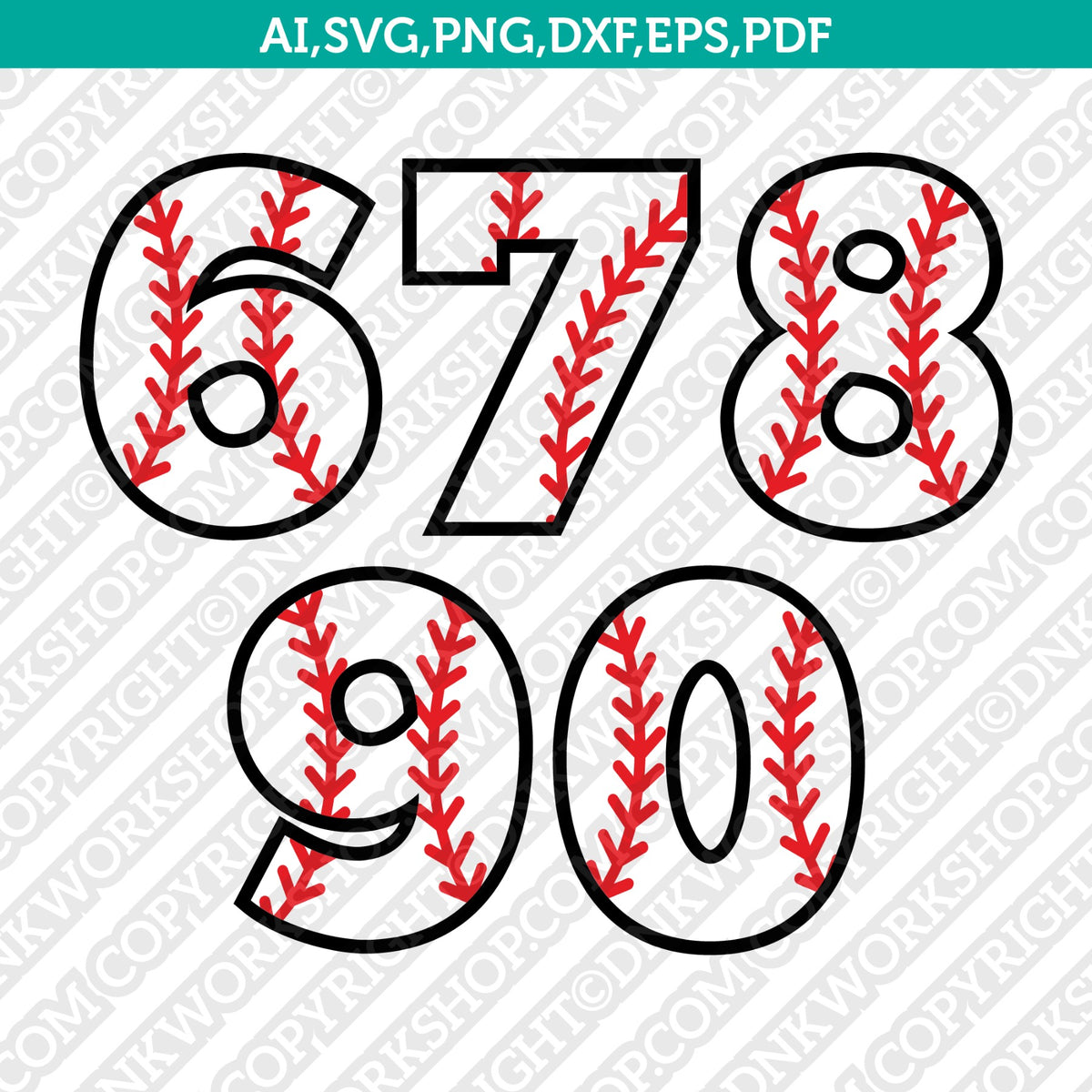 Baseball Softball Numbers SVG Vector Silhouette Cameo Cricut Cut File