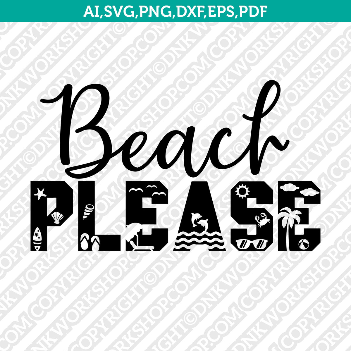 Instant Download Silhouette Beach SVG Hand-lettered SVG Sunkissed SVG Summer Silhouette File Instant Download for Cricut