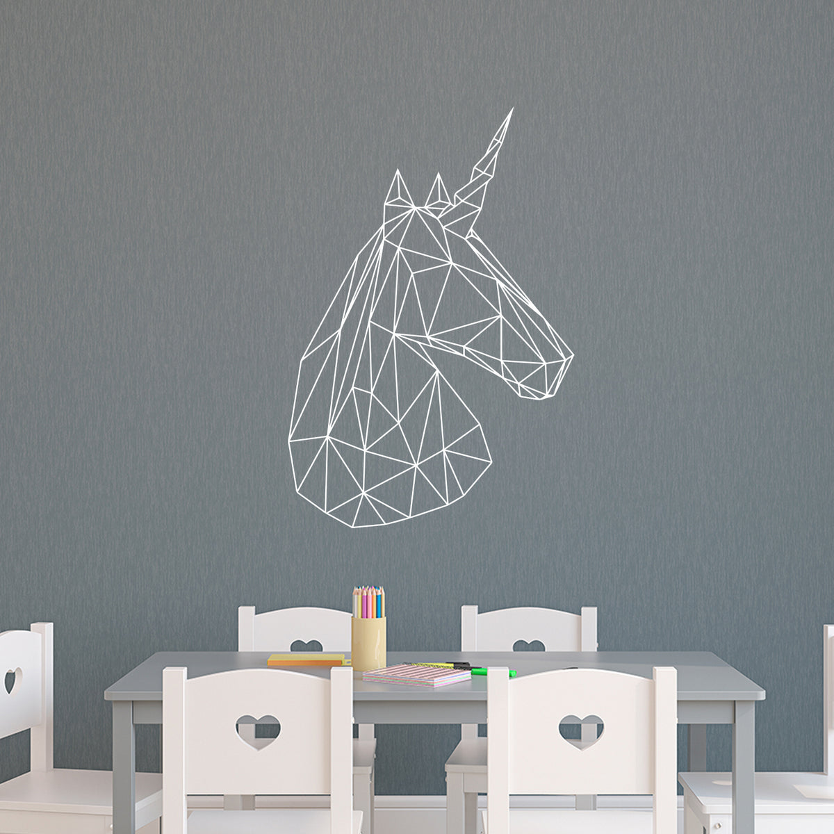 Beautiful Geometric Home Work Place Stencil Adhesives 34 x 23 Unicorn Head 34 x 23, Black Outline Decal for Office Living Room Bedroom Dorm Room Decor Vinyl Wall Art Decals 