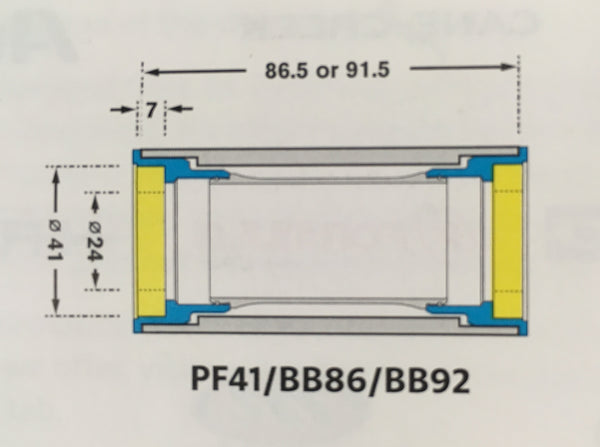 PF41/BB86/BB92 bottom bracket shell drawing